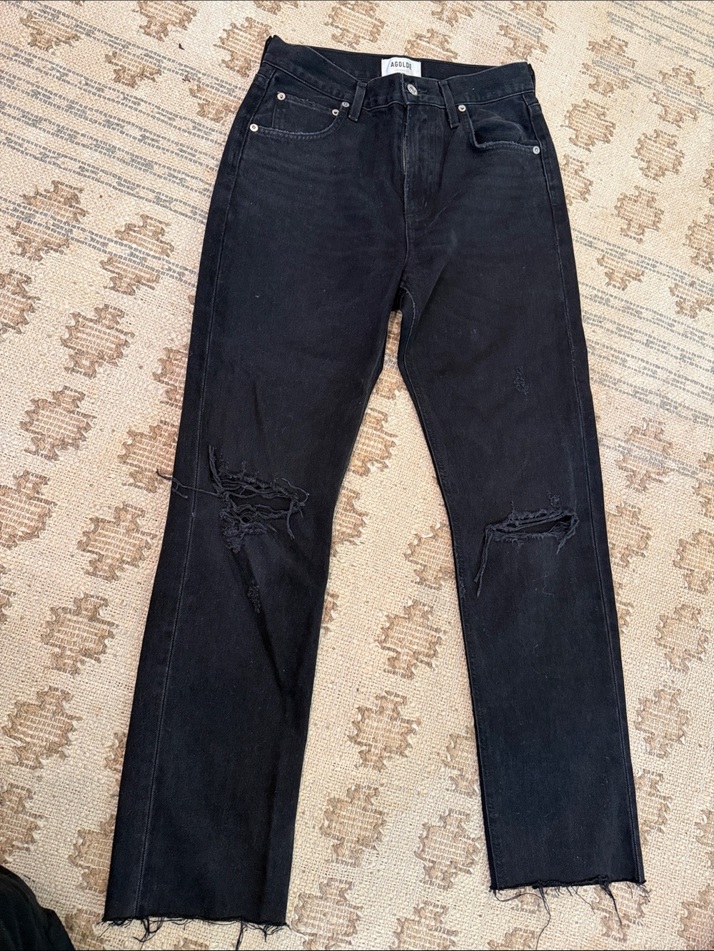 AGOLDE Cherie Black Distressed Straight Jeans